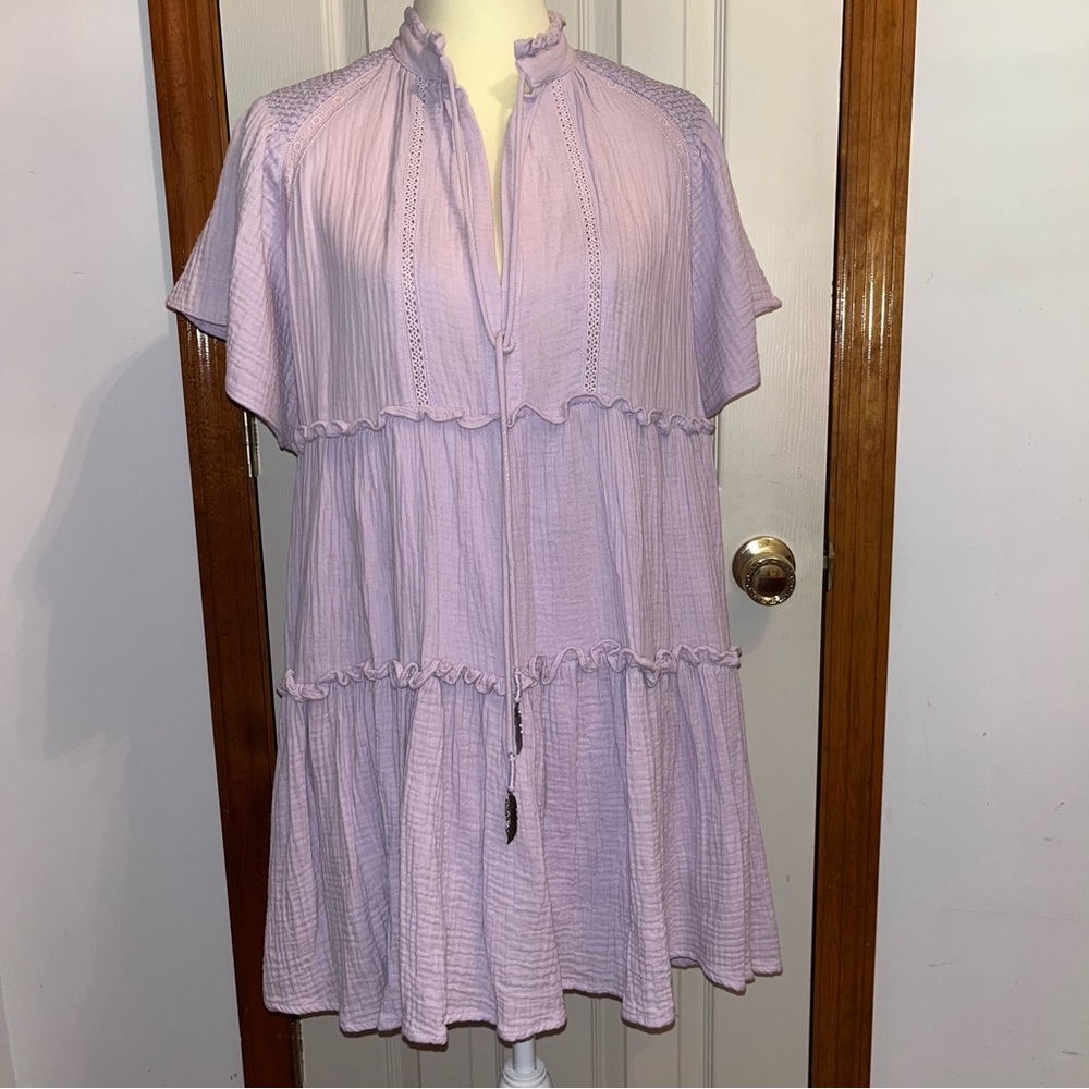 Karlie Purple Tiered Flutter Sleeve Sundress